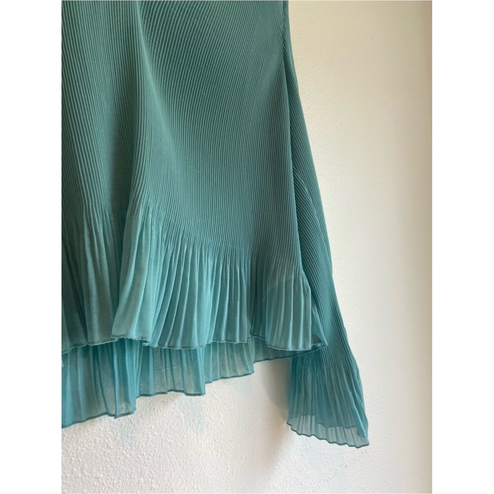 Madewell Womens Teal Pleated V-Neck Long Sleeve Blouse Flare Sleeve Elegant - Picture 6 of 16